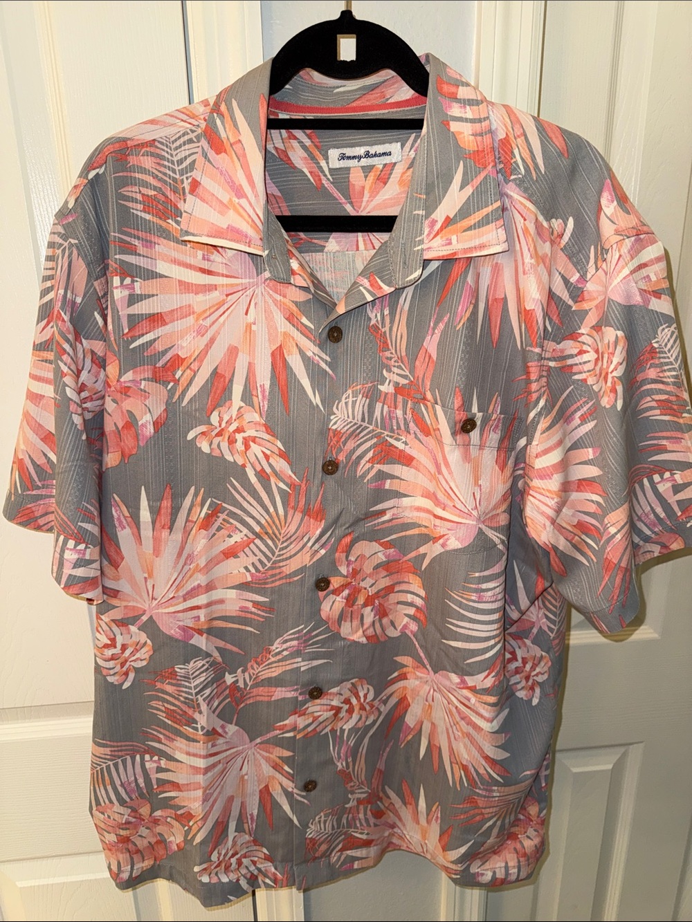 Tommy Bahama Gray and Pink Tropical Camp Shirt